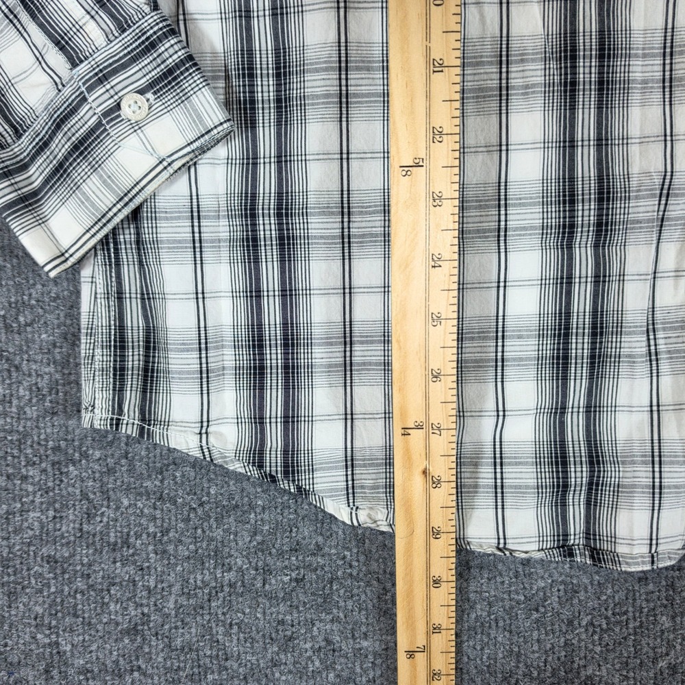 Y2K Ecko Cut & Sew Mens XL Plaid Button Up Shirt Long Sleeve White Black Gray - Picture 4 of 5